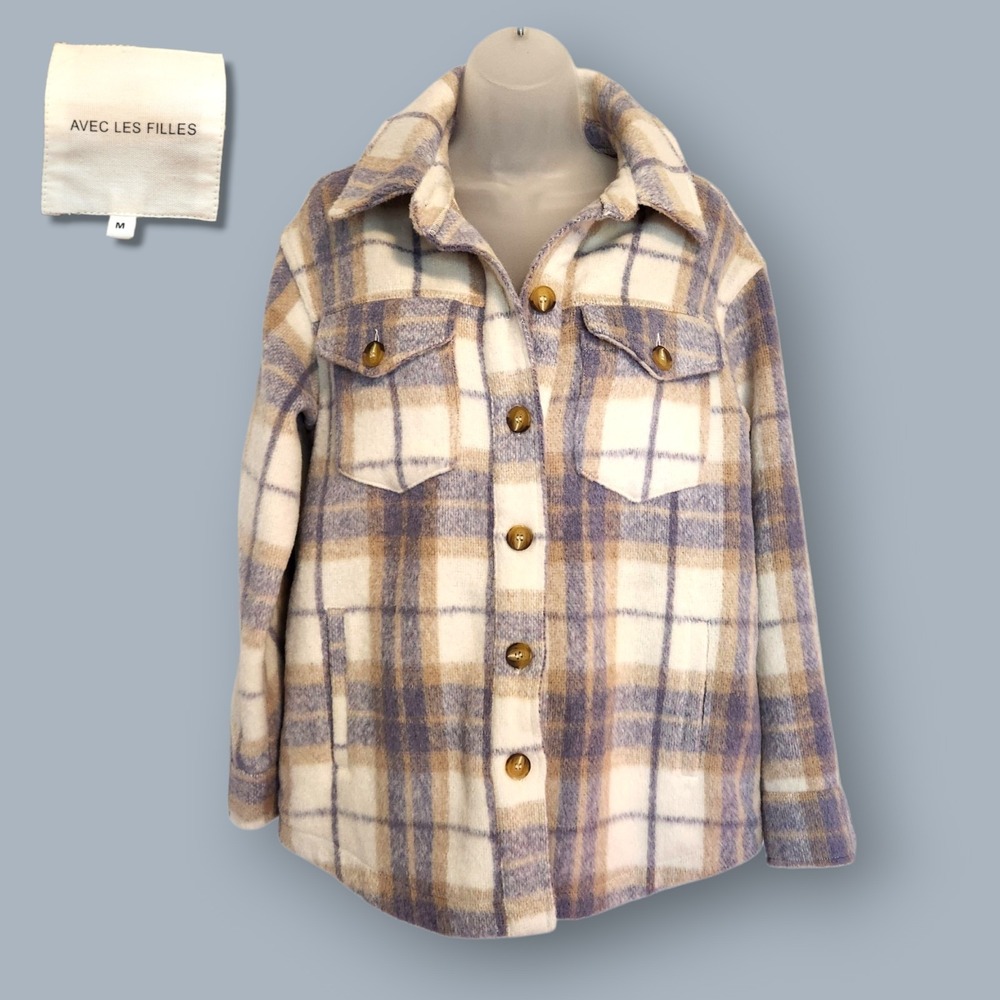 Avec Les Filles Anthropologie Plaid Shacket M Lavender Purple Jacket Flannel